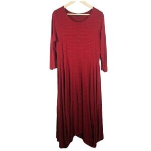 Comfy USA Katie Dress Long Sleeve Red Pinstriped Legaenlook Large